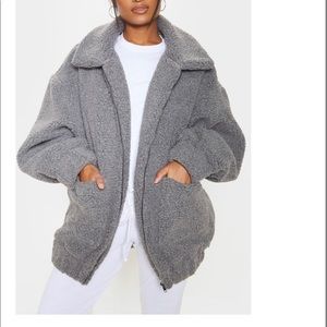 Grey oversized borg jacket